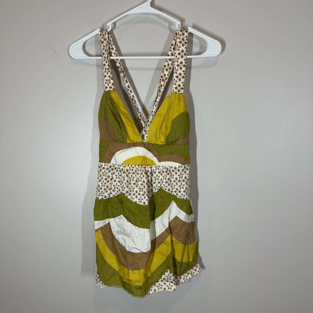 Trina Turk Los Angeles Geometric Floral Babydoll Top Womens Size 4 Y2K